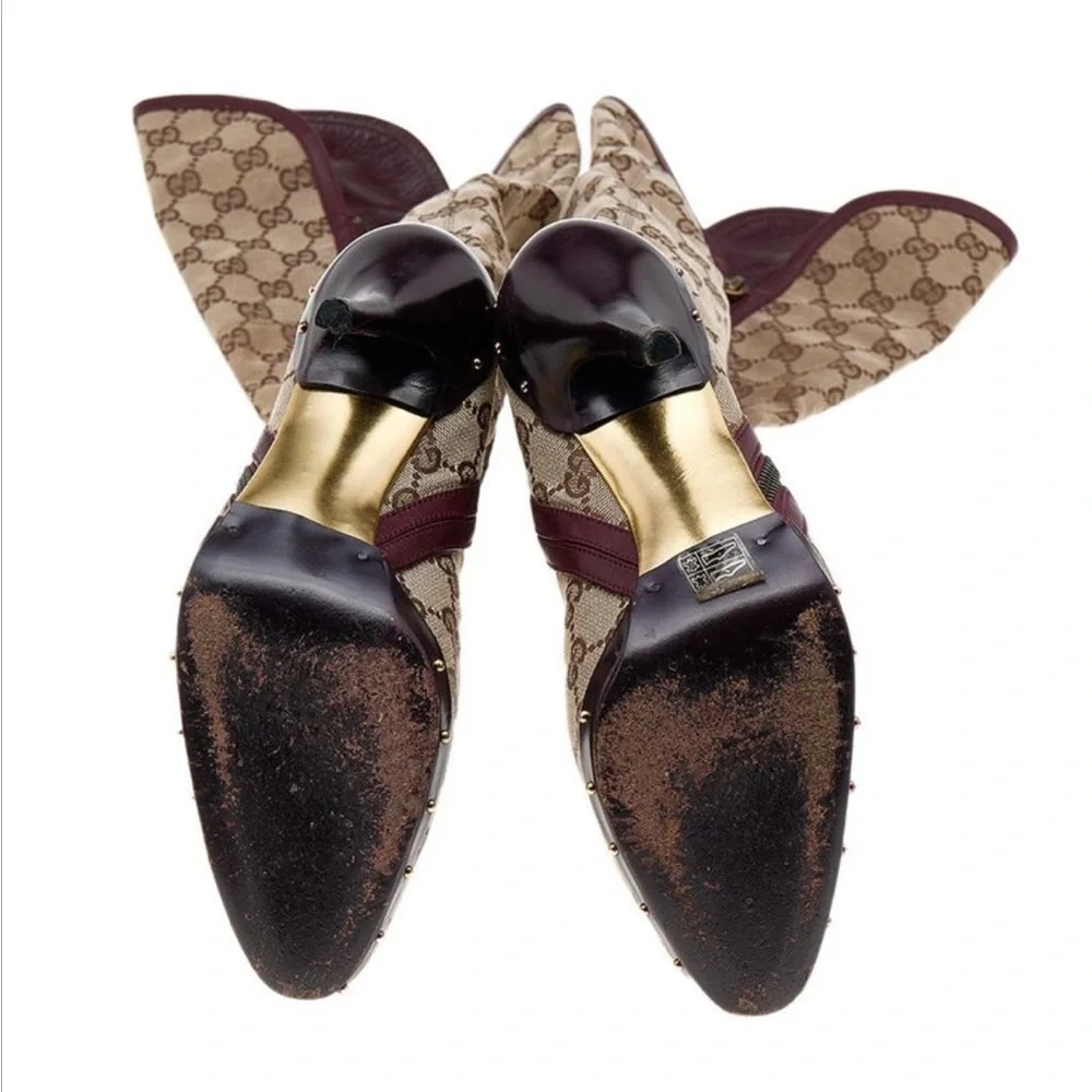 GUCCI GG Canvas TOM FORD โค๏ธ๐ Boots Size 9 **ICONIC OTK Monogram Stiletto Heels - Picture 7 of 15